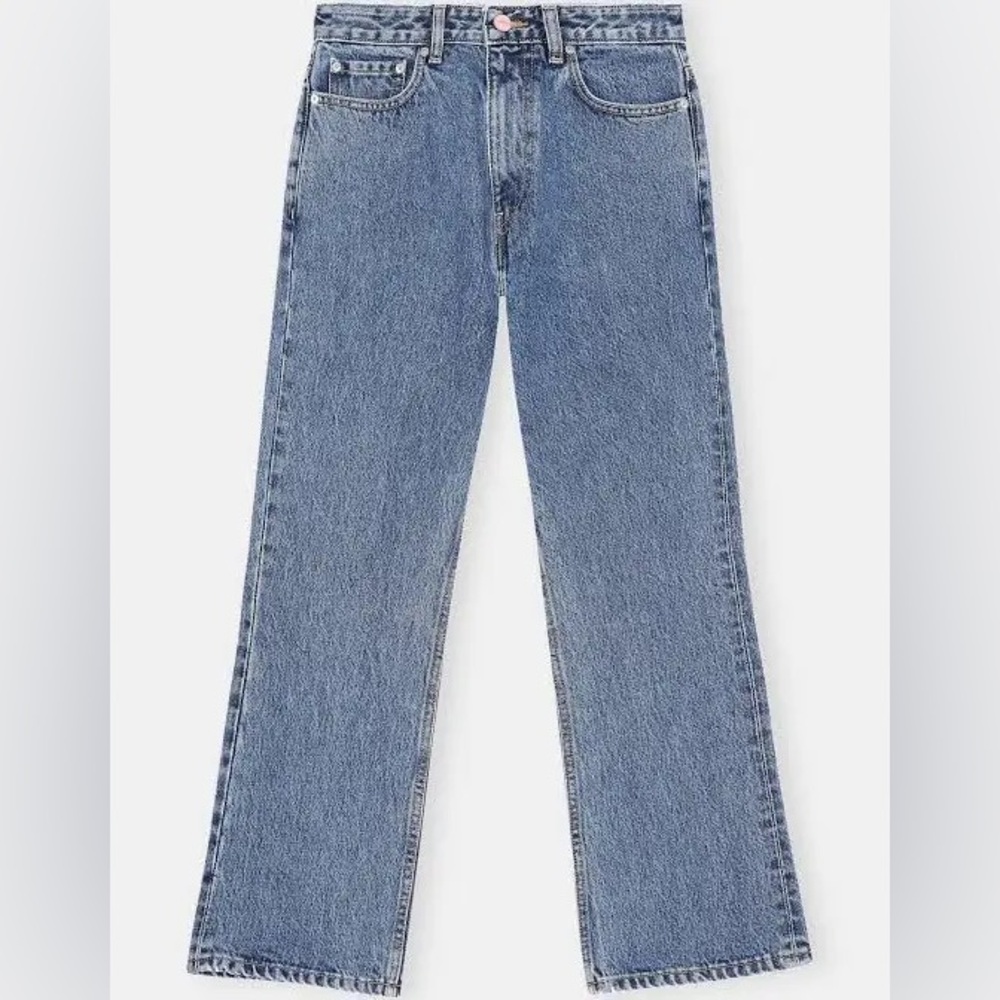 Ganni Mid Blue Cropped Straight-Leg Jeans